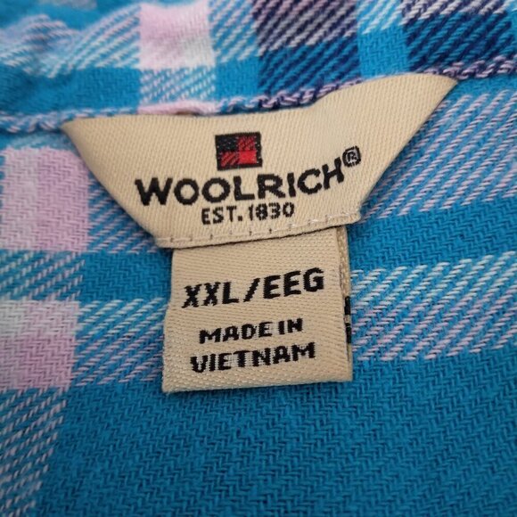 Woolrich | Plaid Flannel Shirt Blue Pink Cotton | Size XXL - Picture 7 of 10
